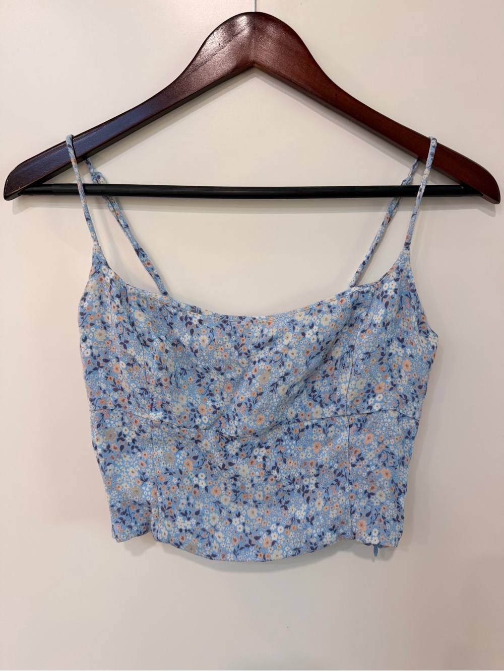 Wilfred Blue Floral Spaghetti-Strap cropped top size medium